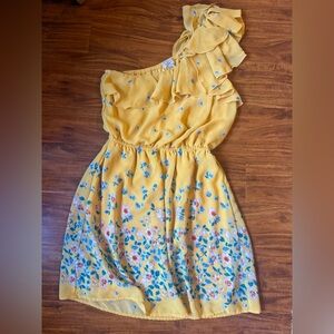 eyelash couture Yellow One-Shoulder Floral Dress